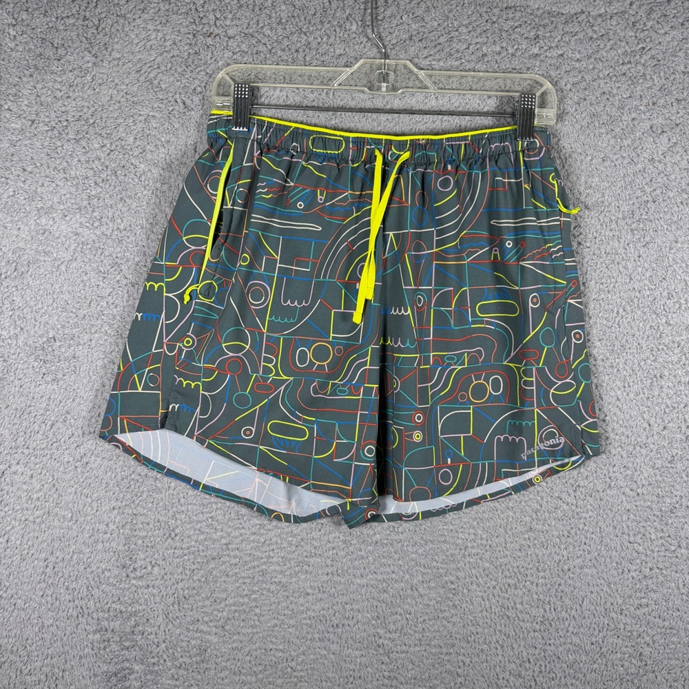 Patagonia Multi Trails Shorts 5" Womens Medium Nouveau Green Lose Yourself Run